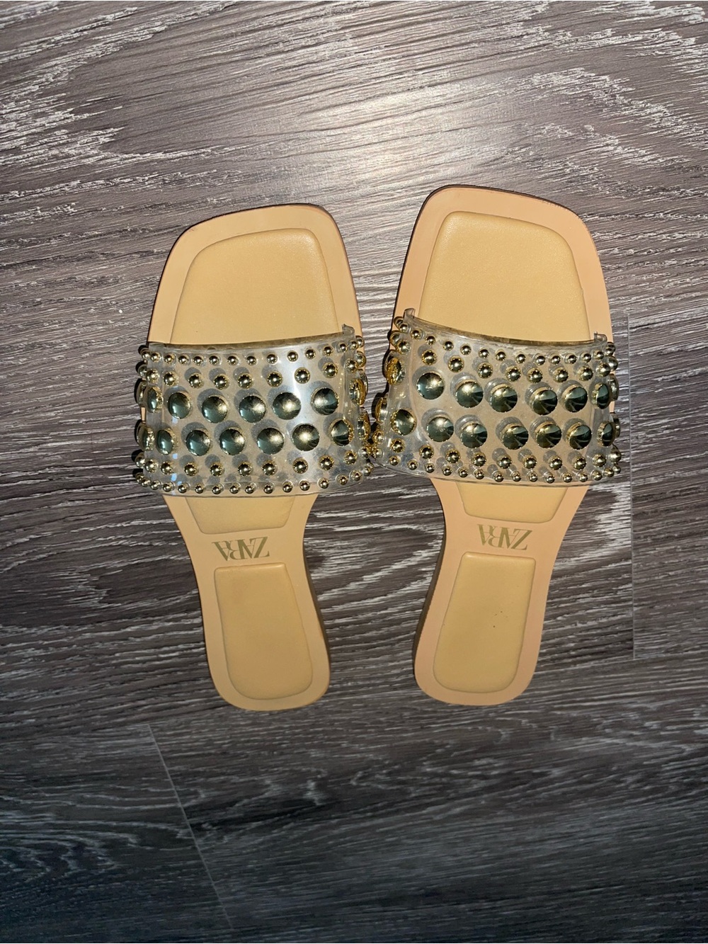 ZARA Nude Slide Sandals with Metallic Studs